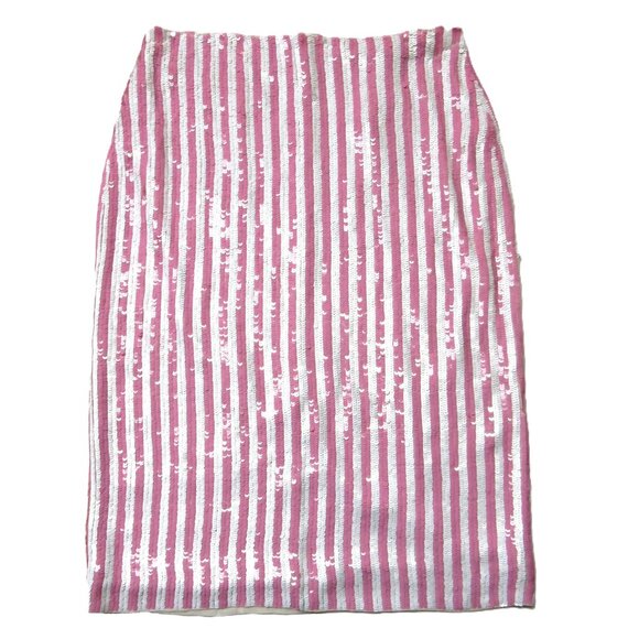 NWT J.Crew Collection Striped Pencil in Pink White Sequin Skirt 4 $695 - Picture 1 of 6
